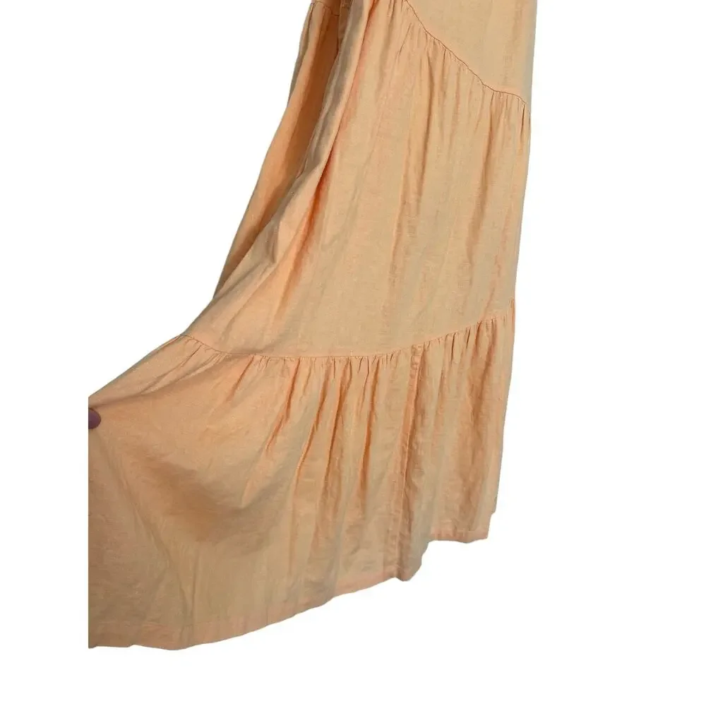 Abercrombie‎ Asymmetrical Linen Blend Tiered Maxi Dress in Orange Size LP